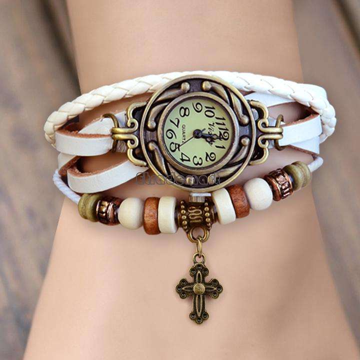 WOMENS FASHION LEATHER QUARTZ BRACELET WATCH CHARMS MAY DIFFER