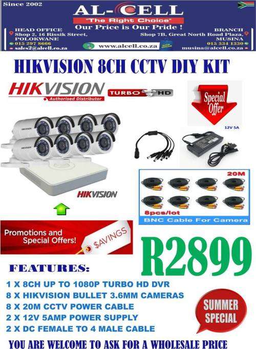 HIKVISION 8 CHANNEL TURBO HD DVR AND CAMERAS FULL SET