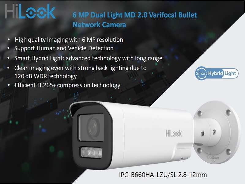 Hilook 6MP 2.8 to 12mm B660HA-LZU/SL Smart Hybrid Varifocal IP Bullet Camera