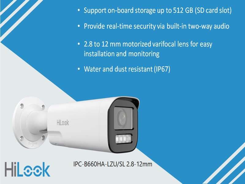 Hilook 6MP 2.8 to 12mm B660HA-LZU/SL Smart Hybrid Varifocal IP Bullet Camera