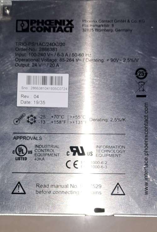 Phoenix contact power supply (TRIO-PS/1AC/24DC/20)