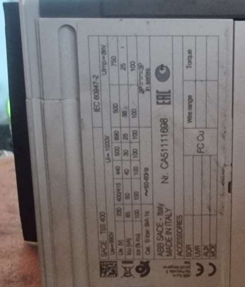 ABB SACE Tmax 400A MCCB 50KA 4 pole