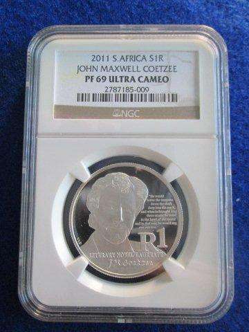 SILVER R1 - 2011 JOHN MAXWELL COETZEE NOBEL - PF 69 ULTRA CAMEO.