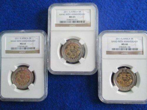 MS64, MS65, MS66 - 2011 SARB 90TH ANNIVERSARY R5 COINS.