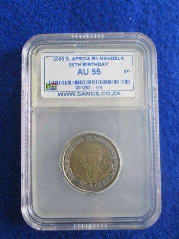 2008 Mandela Birthday  R5 AU55.  SANGS Graded.