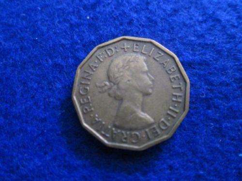 1957 UK 3 Pence. Circulated.