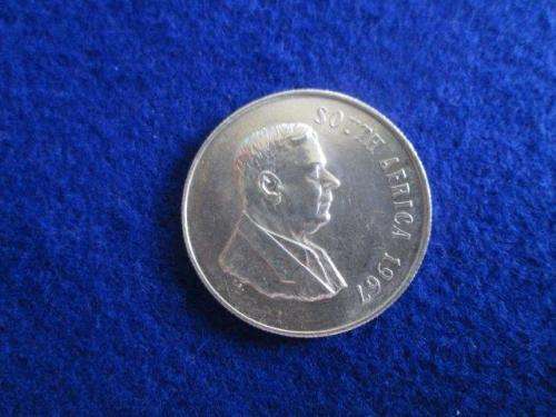 1967 South Africa  Silver R1. Circulated.