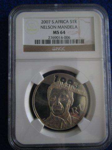 MS64 - Sterling Silver 2007 R1 commemorating Mandela`s Nobel Peace Prize