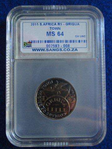 COINAGE OF GRIQUA TOWN - R5 ( 2015 )  MS 64 - SANGS Graded.