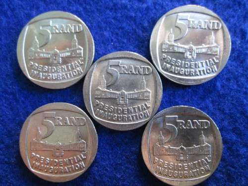 1994 Presidential Inauguration R5 Coins.  5 X Circulated Coins.