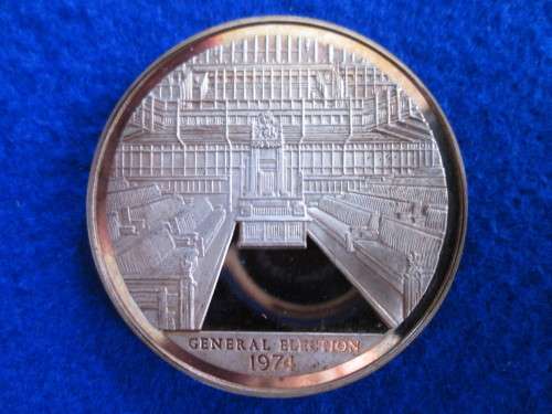 Bronze Medallion 1974 General Election Results Parliament Harold Wilson PM