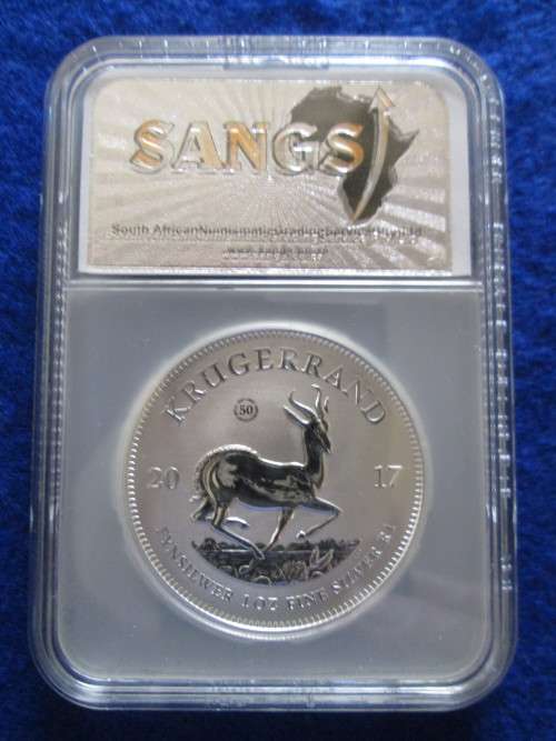 2017 SILVER 1OZ PREMIUM UNC KRUGERRAND.  SANGS Graded MS 69. 50th Anniversary.