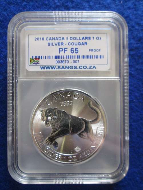 2016 Canada. Fine 1 oz Silver 5 Dollars. PF 65 SANGS Graded.