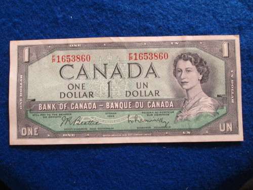 1954 BANK OF CANADA $1 ONE DOLLAR BEATTIE RASMINSKY