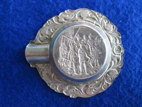 Silver Plated Ashtray  Vintage Figural  Scene.  6 cm.