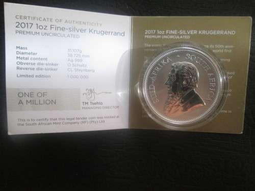 2017 1oz Fine-silver Krugerrand Premium.