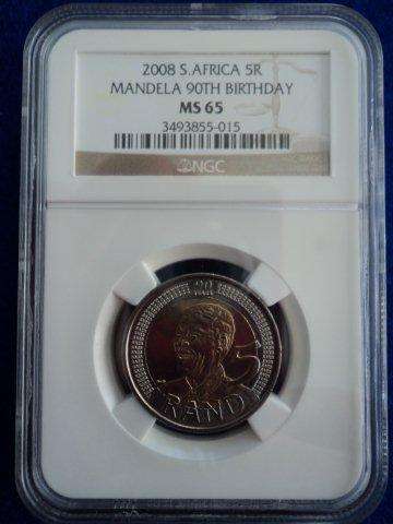 Mandela 90th Birthday R5. MS65 - NGC Graded.  Bid per coin.  Serial numbers may differ.
