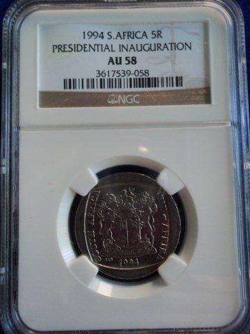 1994 Presidential Inauguration R5 Coin - AU 58 - NGC Graded.