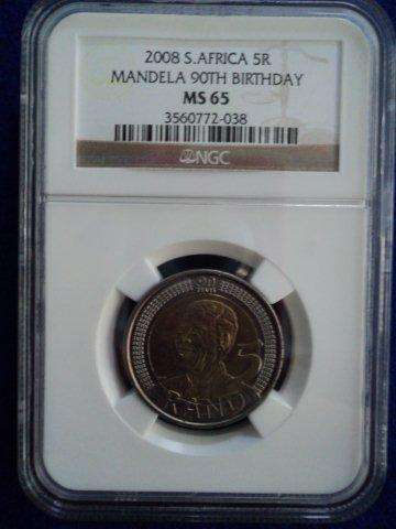 Mandela 90th Birthday R5. MS65 NGC Graded.