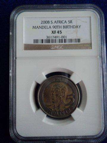 Mandela 90th Birthday R5. XF 45 - NGC Graded.