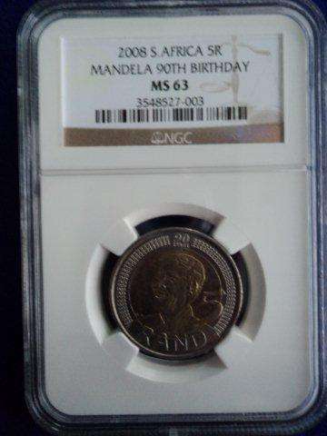 Mandela 90th Birthday R5. MS 63 - NGC Graded.