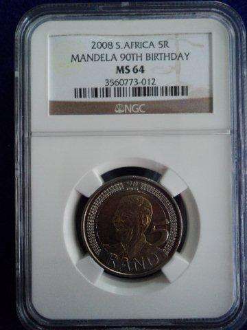 Mandela 90th Birthday R5. MS 64 - NGC Graded.