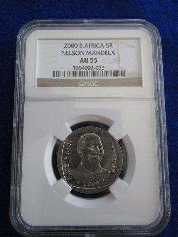 2000 Nelson Mandela R5.  AU55 - NGC Graded.