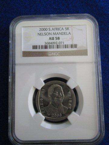 2000 Nelson Mandela R5 - NGC AU58.  Serial # may differ.