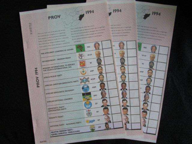 South African 1994 Ballot Paper - Prov. Natal.  Serial #'s may differ.