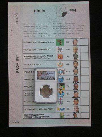 Mandela 90th Birthday R5 AU58 + 1994 Provincial Ballot Paper Natal.