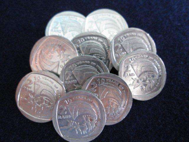 10 YEARS FREEDOM R2.00 COINS.  2004.