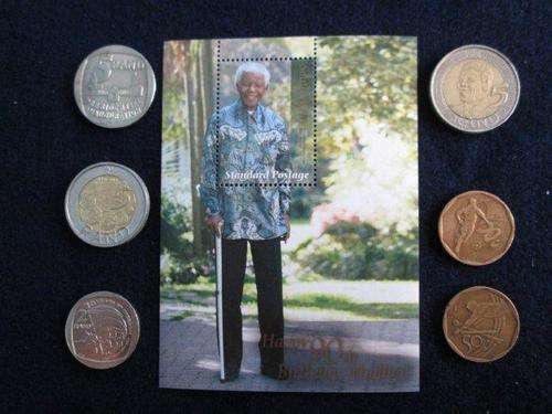 Mandela Combo. Stamp with Circulated Coins.