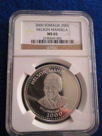 MS 65 Somalia 2000 Nelson Mandela 250 Shilling Sterling Silver. NGC Graded.