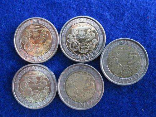 2011 SARB 90TH ANNIVERSARY R5 COIN.  BID PER COIN TO TAKE ALL.