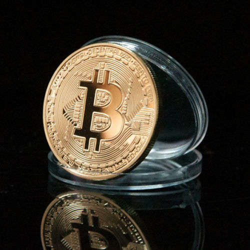 Gold Plated Bitcoin Virtual Money.  Collectible  BTC Coin Art Collection.