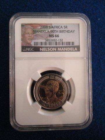 Mandela 90th Birthday R5. MS66 - NGC Graded. New Label.