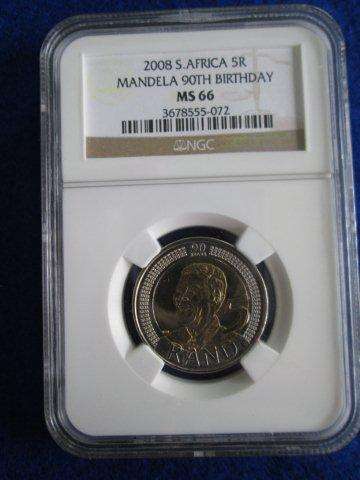 Mandela 90th Birthday R5. MS66 - NGC Graded. Serial # may differ.