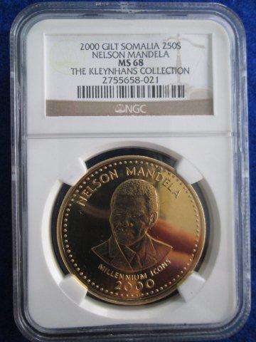 SPECIAL!  MS68 - MANDELA - NGC GRADED  SOMALIA GILT 250 Shillings - MILLENNIUM ICONS.