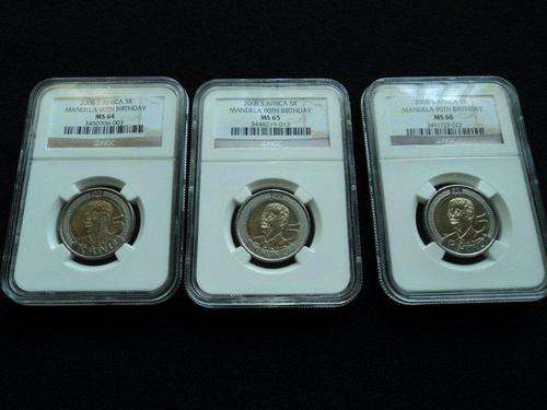 LOOK!  Mandela Combo. 90th Birthday R5. MS 64 - MS 65 - MS 66.  All for 1 Bid.