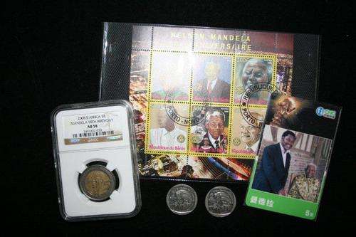 Mandela Combo - Birthday AU 58 5R - 90th Birthday stamps - 2 Freedom 2R Circulated - Phonecard Used.