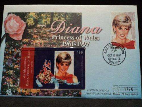 Diana FDC with Phone Card. Very Special and Scarce. LIMITED EDITION.