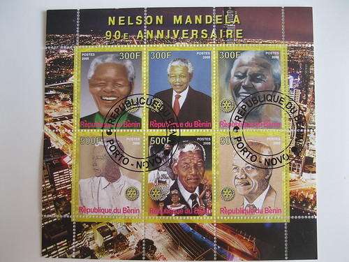 NELSON MANDELA. REPUBLIQUE DU BENIN 6 STAMPS 2008 . CTO.  (BID PER SHEET).