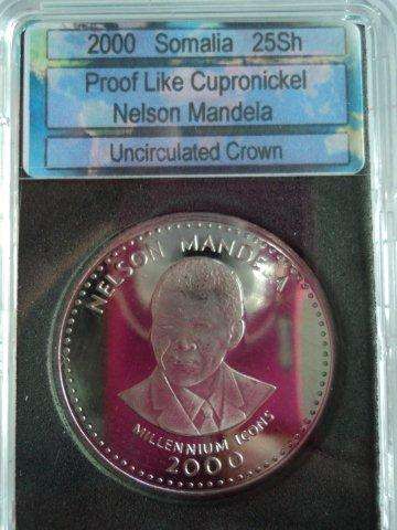 "SOMALIA 2000" - NELSON MANDELA CROWN - 38mm  UNCIRCULATED 25Sh MILLENNIUM ICONS.