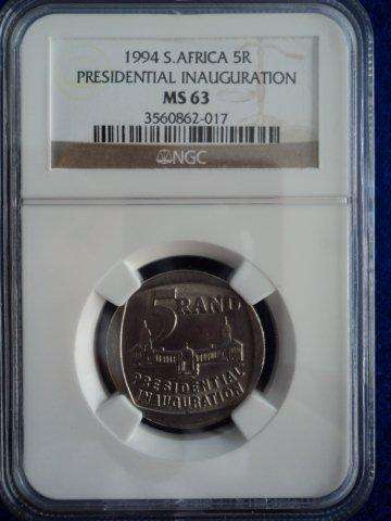 1994 Presidential Inauguration R5 Coin.  MS63 NGC Graded.  Building in front!