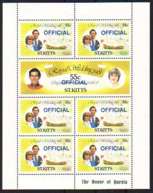 Royal Wedding 1981 St Kitts 55c Official Mini Sheet.
