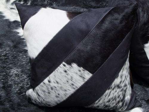 NGUNI HIDE CUSHIONS - BLACK SUEDE WITH BLACK & WHITE HIDE