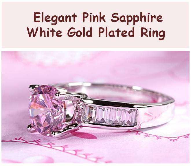 Elegant 18K White Gold Plated Created Pink Sapphire Ladies Ring