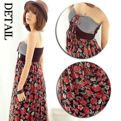 STUNNING LONG CHIFFON BREAKING FLOWERS DRESS