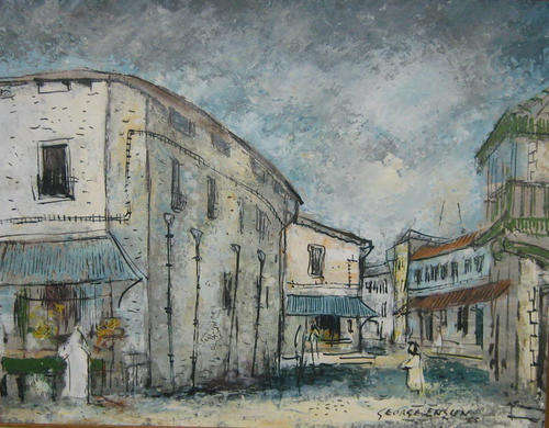 GEORGE ENSLIN  (SA 1919 - 1972) - STREET SCENE - EXQUISITELY FRAMED