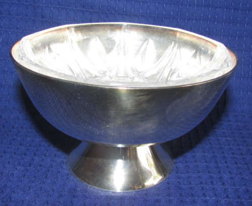 SILVER PLATED JAM DISH WITH GLASS LINER